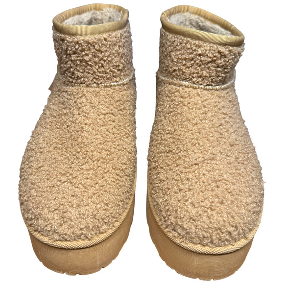 Ultra Mini Platform Boots Women's 10 Camel Teddy Cozy Booties Fleece Lined - Picture 8 of 11